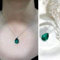 Lab-grown emerald pendant necklace by Rosec Jewels featuring a 9-carat emerald with chain, elegant jewelry for special occasions.
