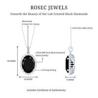 Certified 14 Carat Oval Lab Grown Black Diamond Cocktail Necklace With Silver Chain