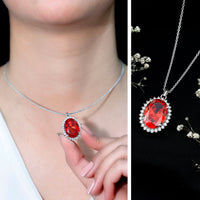 14 Carat Lab Grown Orange Sapphire Statement Necklace With Silver Chain