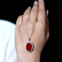 14 Carat Lab Grown Orange Sapphire Statement Necklace With Silver Chain