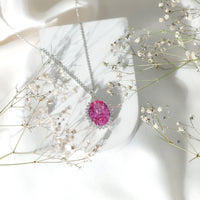 Certified 14 Carat Lab Pink Sapphire Elegant Bridal Necklace With Silver Chain