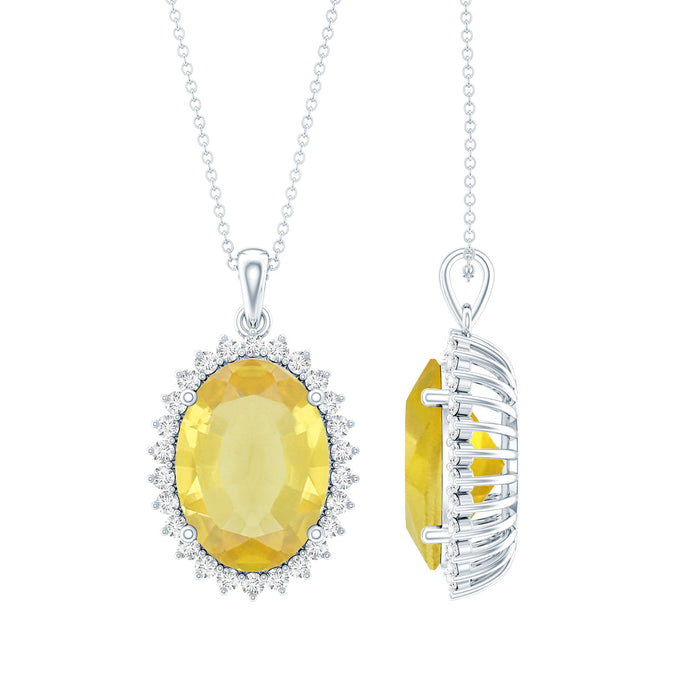 Yellow sapphire pendant necklace with a silver chain, crafted by Rosec Jewels, featuring a 14-carat lab-grown yellow sapphire pendant.