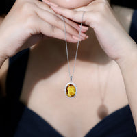 Certified 14 Carat Lab Grown Yellow Sapphire Cocktail Necklace With Silver Chain