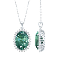 14 Carat Lab Grown Green Sapphire Statement Necklace with Silver Chain
