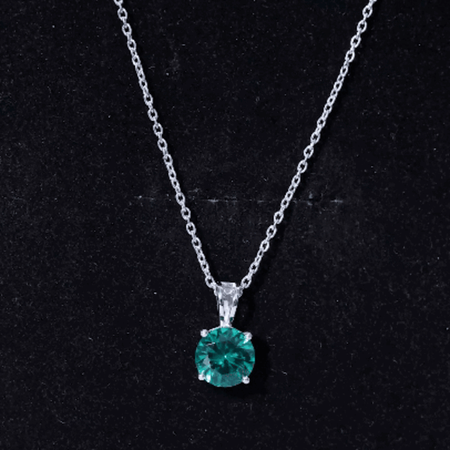 Lab grown emerald pendant necklace with chain, 2 carats, AAAA quality, by Rosec Jewels, featuring a vibrant green gemstone.