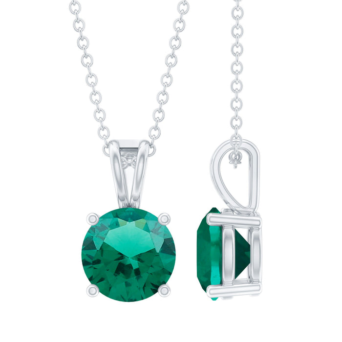 Lab-grown 2 carat emerald pendant necklace by Rosec Jewels with chain, featuring a vibrant green emerald gemstone.