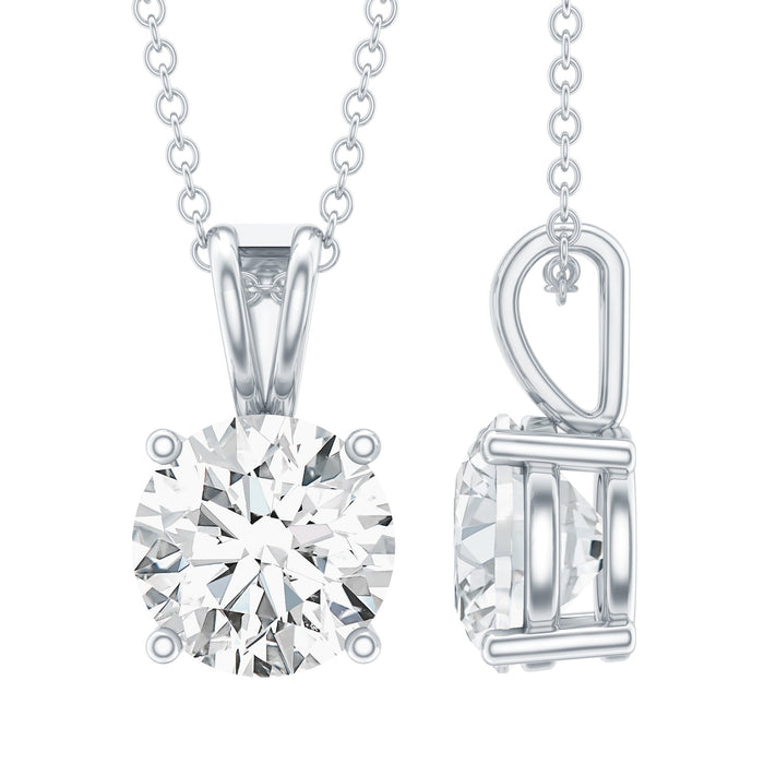 Certified 2 Carat Moissanite pendant necklace with silver chain by Rosec Jewels, featuring a sparkling solitaire design.