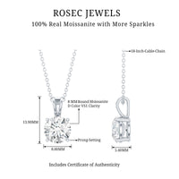 Certified 2 Carat Solitaire Moissanite Pendant Necklace with Silver Chain