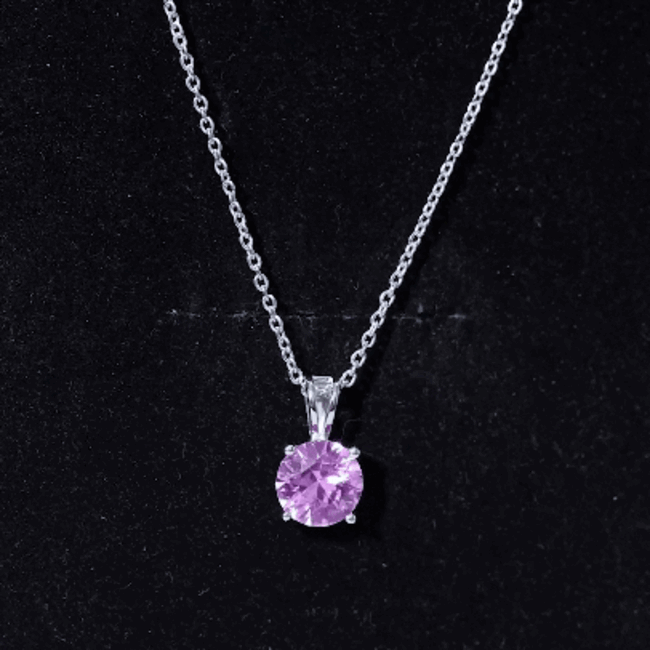 Lab grown pink sapphire solitaire pendant on silver chain, elegant jewelry piece by Rosec Jewels