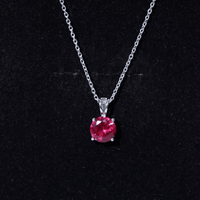 2 Carat Lab Grown Ruby Solitaire Pendant Necklace With Silver Chain