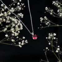 2 Carat Lab Grown Ruby Solitaire Pendant Necklace With Silver Chain
