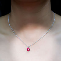 2 Carat Lab Grown Ruby Solitaire Pendant Necklace With Silver Chain