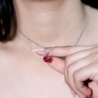 2 Carat Lab Grown Ruby Solitaire Pendant Necklace With Silver Chain