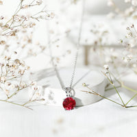 2 Carat Lab Grown Ruby Solitaire Pendant Necklace With Silver Chain