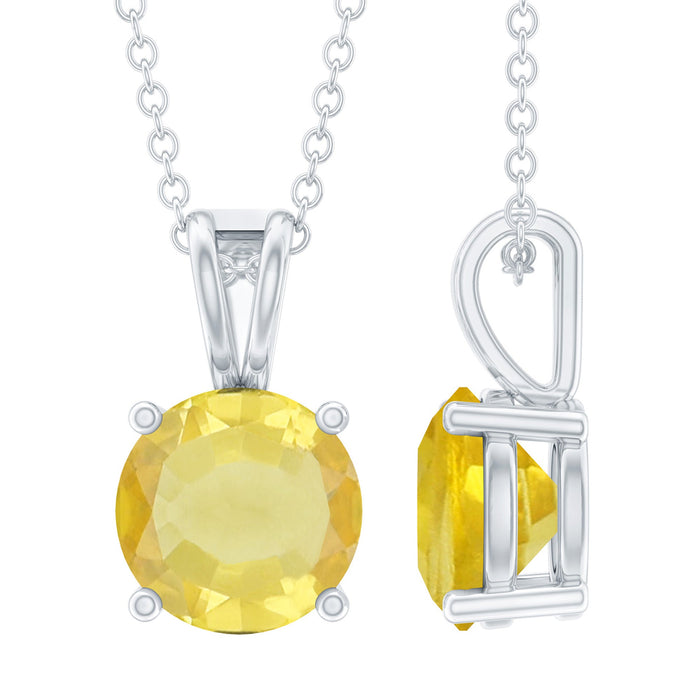 Yellow sapphire solitaire pendant on silver chain, 2 carats, from Rosec Jewels, featuring a stunning lab-grown gemstone.
