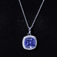 Certified 12 MM Cushion Lab Grown Blue Sapphire Halo Necklace