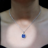 9 Carat Cushion Cut Lab Created Blue Sapphire Cocktail Necklace