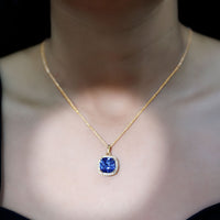 Certified 12 MM Cushion Lab Grown Blue Sapphire Halo Necklace