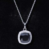 6 Carat Cushion Cut Lab Grown Black Diamond Halo Necklace with Silver Chain