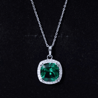 9 Carat Lab Grown Emerald Statement Necklace with Moissanite Halo