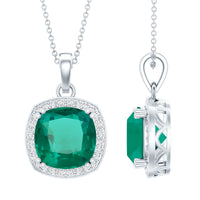 9 Carat Lab Grown Emerald Statement Necklace with Moissanite Halo