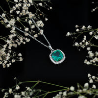 9 Carat Lab Grown Emerald Statement Necklace with Moissanite Halo