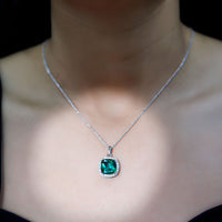 9 Carat Lab Grown Emerald Statement Necklace with Moissanite Halo
