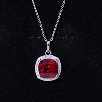 4 Carat Cushion Cut Lab Grown Ruby and Moissanite Halo Pendant Necklace