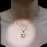 9 Carat Cushion Cut Lab Yellow Sapphire Statement Necklace with Silver Chain