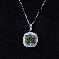 9 Carat Cushion Cut Lab Grown Green Sapphire Statement Necklace With Silver Chain