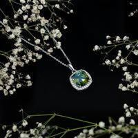 9 Carat Cushion Cut Lab Grown Green Sapphire Statement Necklace With Silver Chain