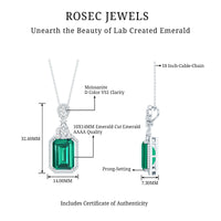 Certified 8.2 Carat Lab Grown Emerald Vintage Necklace with Silver Chain