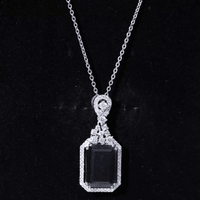 Vintage Style 9 Carat Lab Grown Black Diamond Emerald Cut Necklace With Moissanite Halo