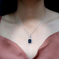 Vintage Style 9 Carat Lab Grown Black Diamond Emerald Cut Necklace With Moissanite Halo