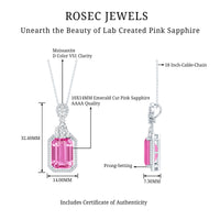 9 Carat Lab Grown Pink Sapphire Art Deco Necklace With Silver Chain