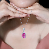9 Carat Lab Grown Pink Sapphire Art Deco Necklace With Silver Chain