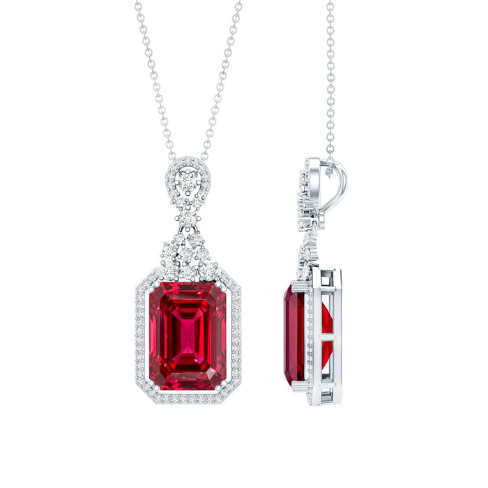 Lab grown 5 carat ruby vintage pendant necklace with silver chain by Rosec Jewels, featuring a striking red ruby centerpiece.