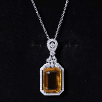 Certified 9 Carat Lab Grown Yellow Sapphire Art Deco Necklace with Moissanite