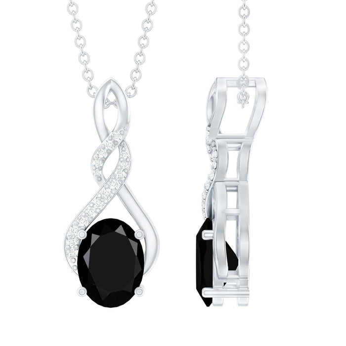 Black diamond infinity pendant necklace with 1.9 carats on silver chain from Rosec Jewels, showcasing the sparkling pendant design.