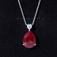 Certified 9 Carat Lab Grown Ruby Teardrop Necklace with Heart Moissanite