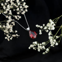Certified 9 Carat Lab Grown Ruby Teardrop Necklace with Heart Moissanite