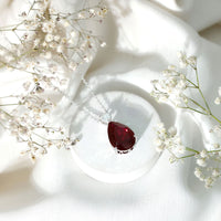 Certified 9 Carat Lab Grown Ruby Teardrop Necklace with Heart Moissanite