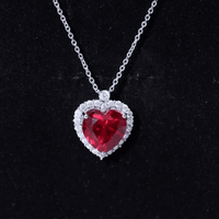 Certified Lab Grown Ruby Heart Necklace with Moissanite Halo