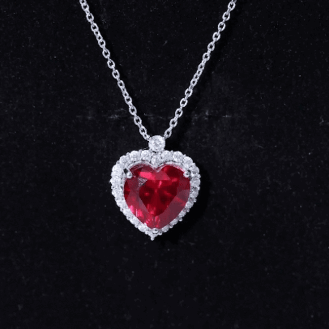 Certified 6.5 Carat Lab Grown Ruby Heart Necklace with Silver Chain