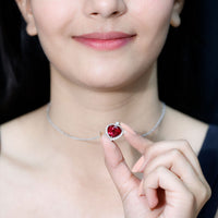 Certified Lab Grown Ruby Heart Necklace with Moissanite Halo