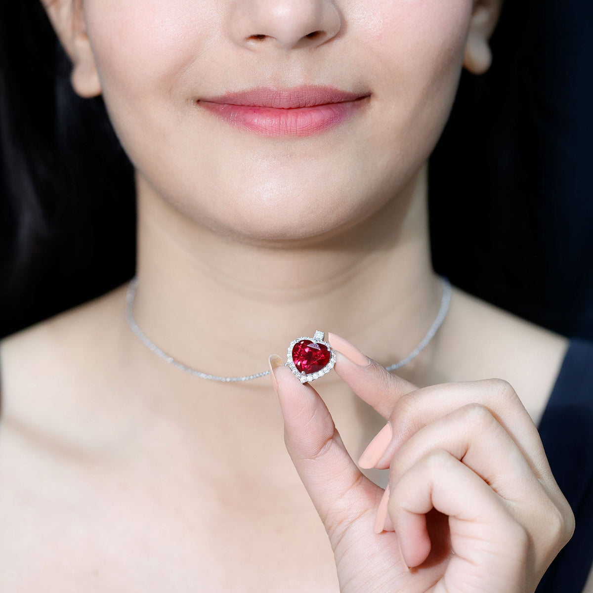 Certified 6.5 Carat Lab Grown Ruby Heart Necklace with Silver Chain