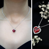 Certified 6.5 Carat Lab Grown Ruby Heart Necklace with Silver Chain
