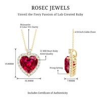 Certified Lab Grown Ruby Heart Necklace with Moissanite Halo