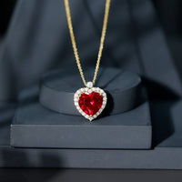 Certified Lab Grown Ruby Heart Necklace with Moissanite Halo