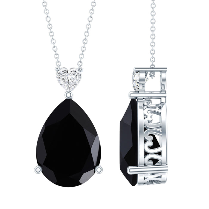 Lab grown black diamond teardrop pendant on silver chain by Rosec Jewels, showcasing the elegant jewelry design.